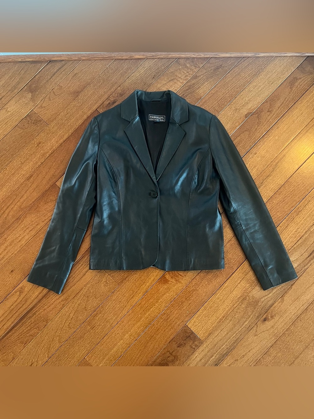 Vintage Harold's Black Leather Single-Button Blazer Jacket